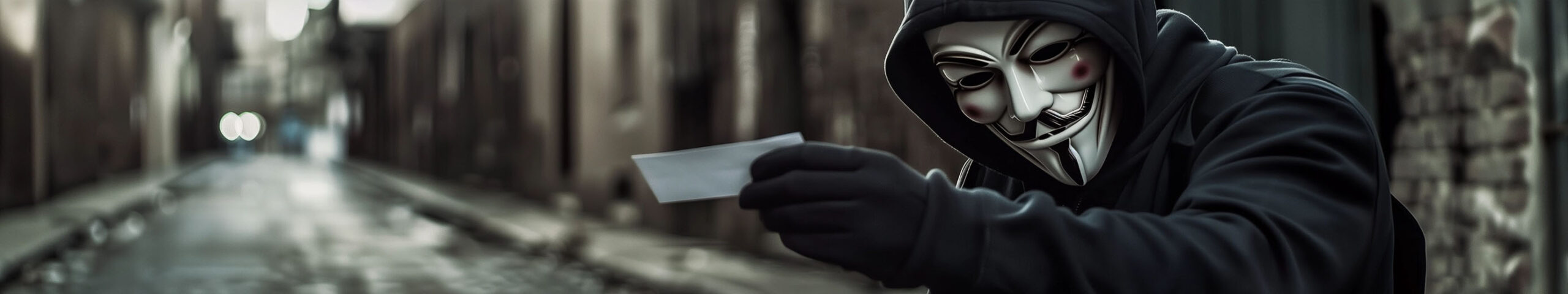 A friendly neighbourhood conspiracy theorist hands you an invitation to the OrwellianWear newsletter signup.
