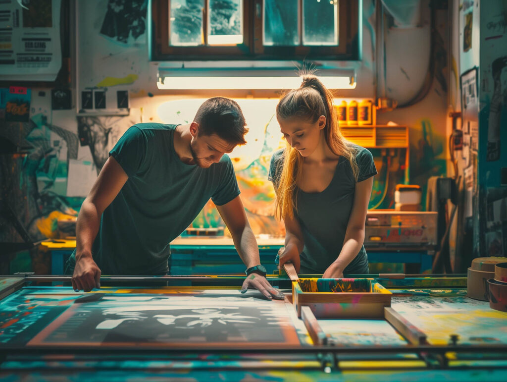 A view of the OrwellianWear freedom-gear printing operations being conducted.